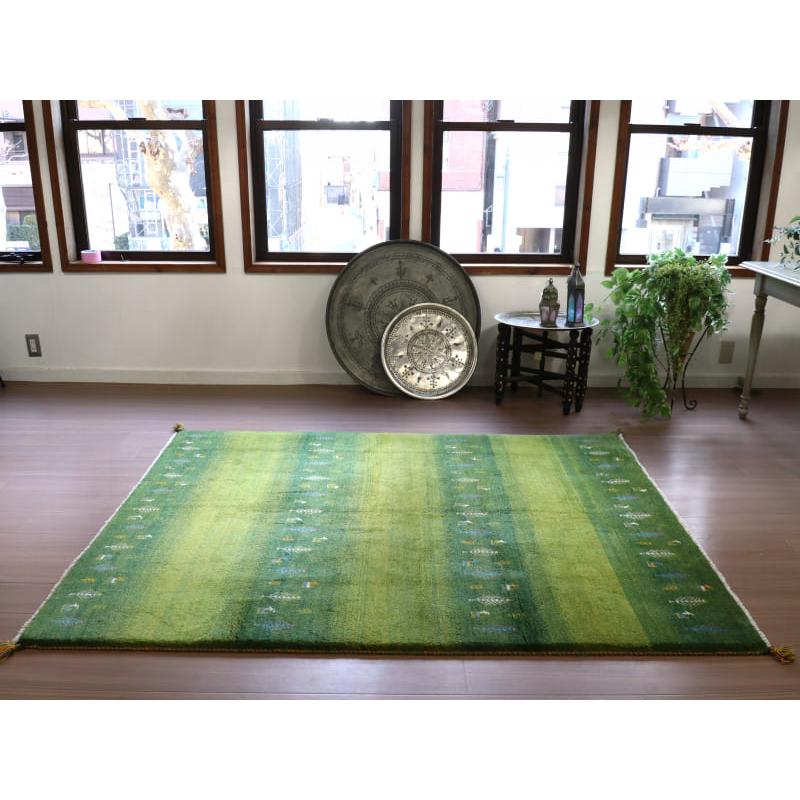 ギャッベ イラン産手織り 190x150cm グリーングラデーション 毛足の長いふかふかな織り | ブランド登録なし | 06