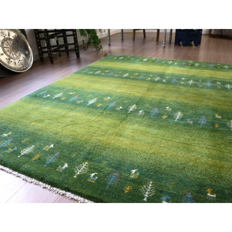 ギャッベ イラン産手織り 190x150cm グリーングラデーション 毛足の長いふかふかな織り | ブランド登録なし | 09