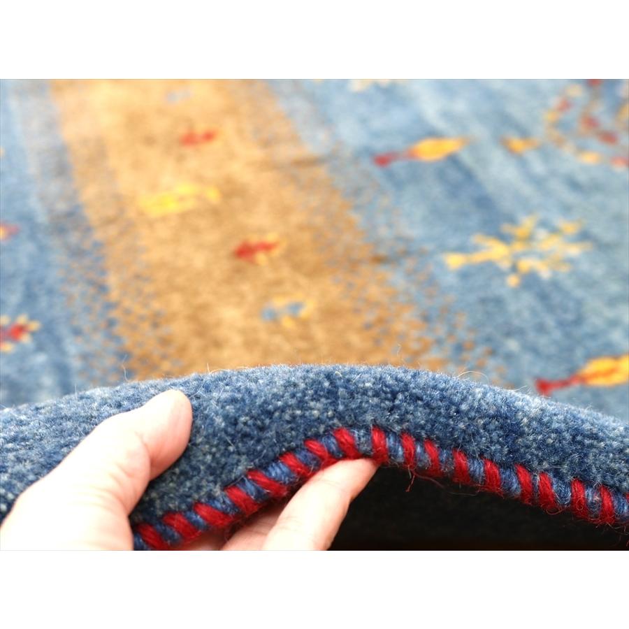 ギャッベ イラン産手織り 202x160cm ブルー＆イエローストライプ 毛足の長いふかふかな織り | ブランド登録なし | 10