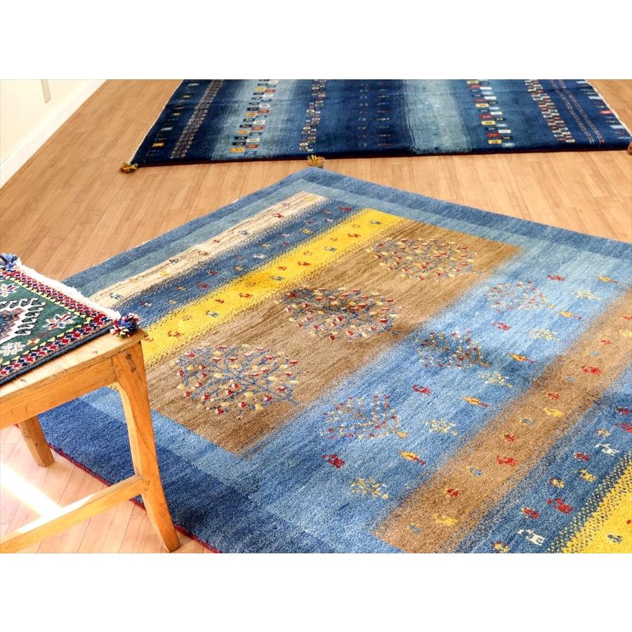 ギャッベ イラン産手織り 202x160cm ブルー＆イエローストライプ 毛足の長いふかふかな織り | ブランド登録なし | 03