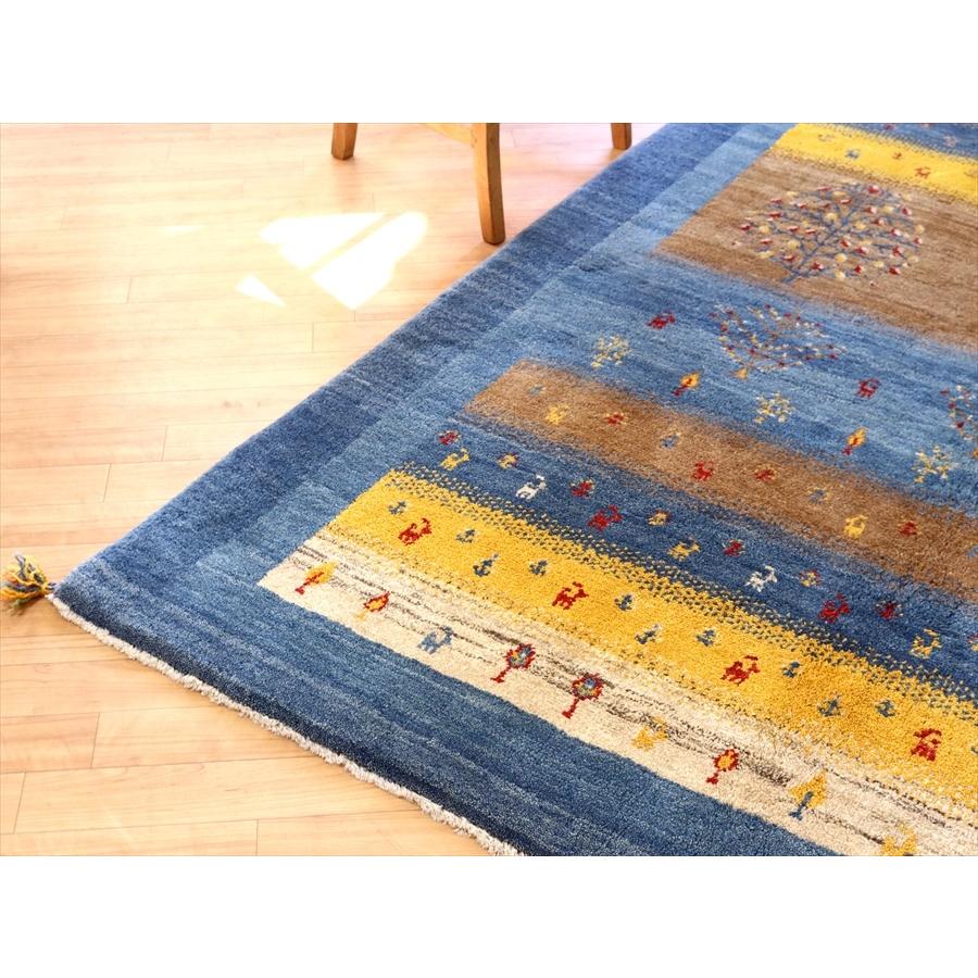 ギャッベ イラン産手織り 202x160cm ブルー＆イエローストライプ 毛足の長いふかふかな織り | ブランド登録なし | 04