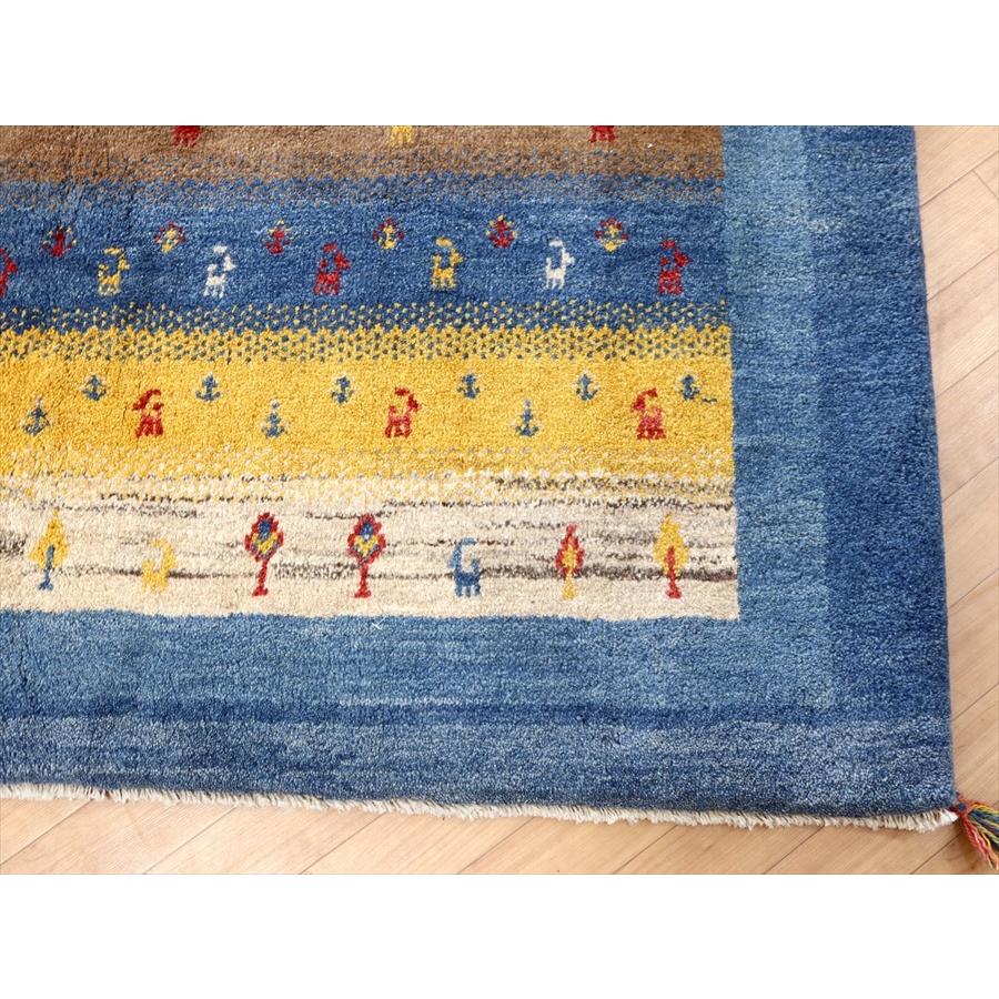 ギャッベ イラン産手織り 202x160cm ブルー＆イエローストライプ 毛足の長いふかふかな織り | ブランド登録なし | 05