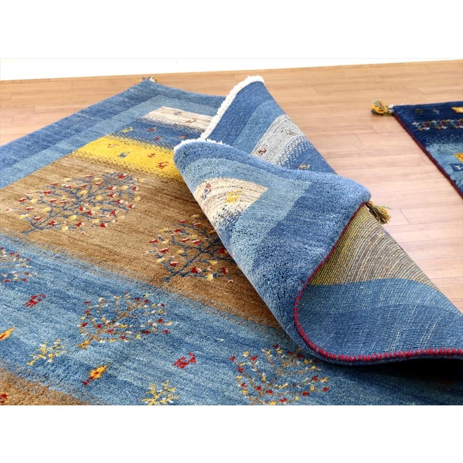 ギャッベ イラン産手織り 202x160cm ブルー＆イエローストライプ 毛足の長いふかふかな織り | ブランド登録なし | 08