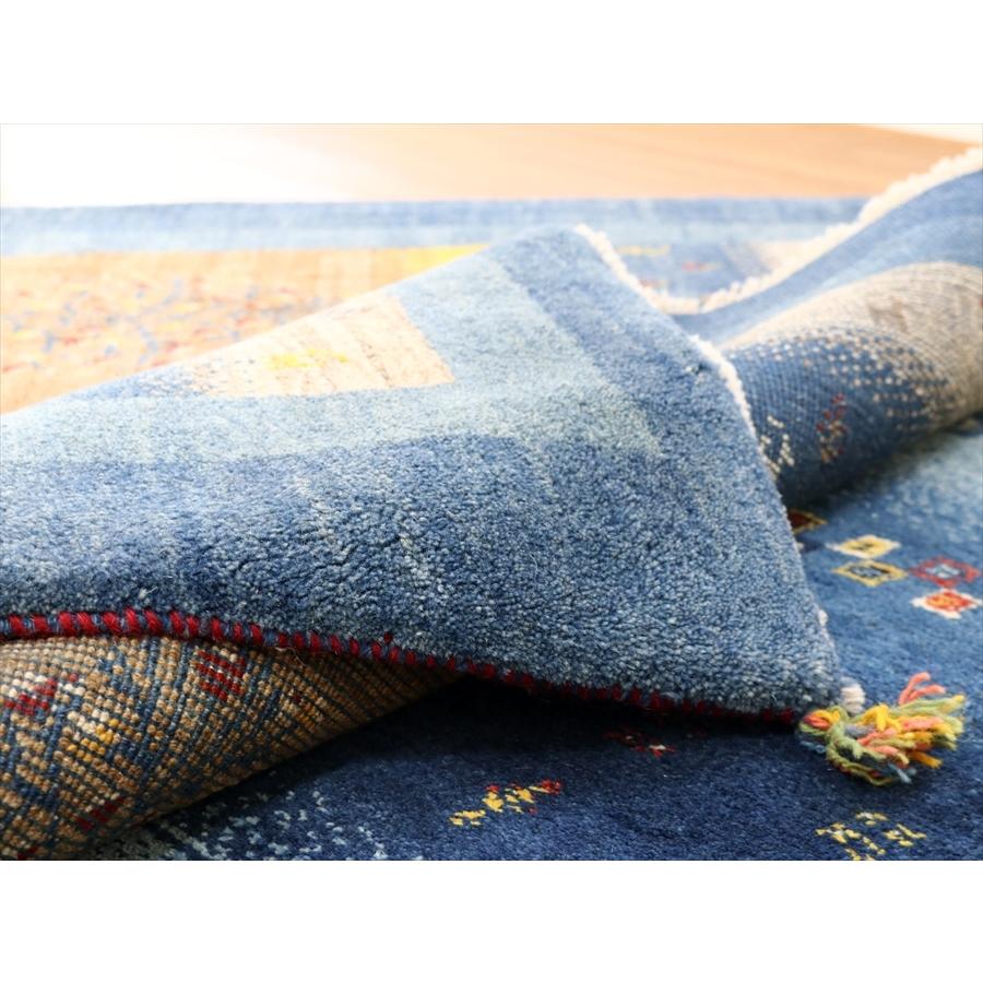 ギャッベ イラン産手織り 202x160cm ブルー＆イエローストライプ 毛足の長いふかふかな織り | ブランド登録なし | 09