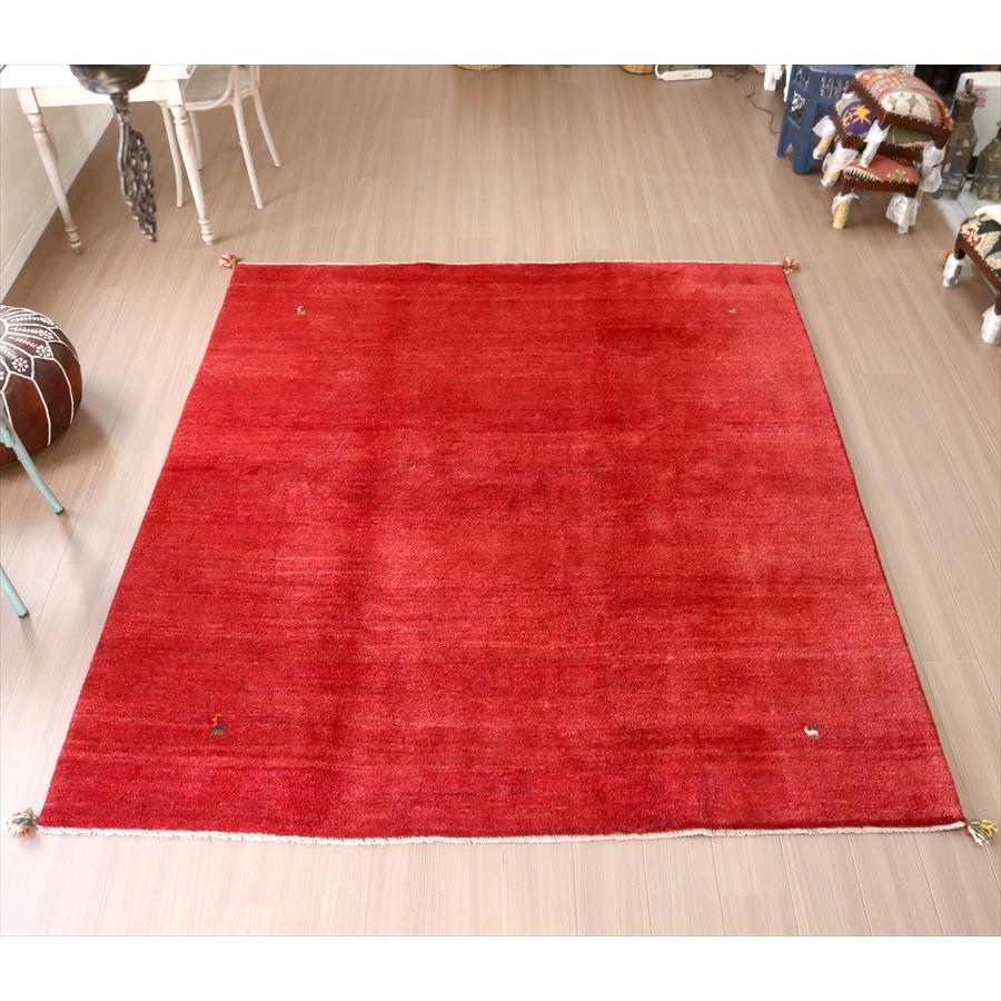 ふかふかの手え織りラグ ギャッベ 234x207cm スクエアサイズ レッド　無地　正方形 | ブランド登録なし