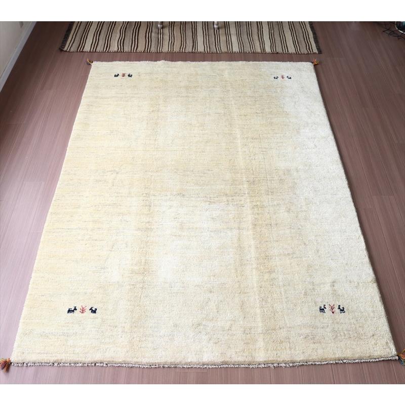 ギャッベ Gabbeh イラン産 手織りラグ 254x190cm ナチュラルアイボリー 毛足の長いふかふかな織り | ブランド登録なし
