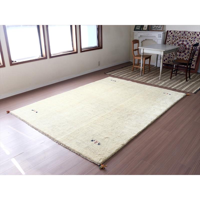ギャッベ Gabbeh イラン産 手織りラグ 254x190cm ナチュラルアイボリー 毛足の長いふかふかな織り | ブランド登録なし | 01