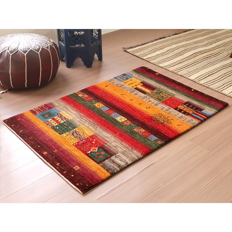 ギャッベ リズバフト　細かな織り 132x86cm レッド＆オレンジ イランの手織りラグ | ブランド登録なし | 01