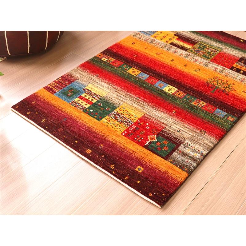 ギャッベ リズバフト　細かな織り 132x86cm レッド＆オレンジ イランの手織りラグ | ブランド登録なし | 03