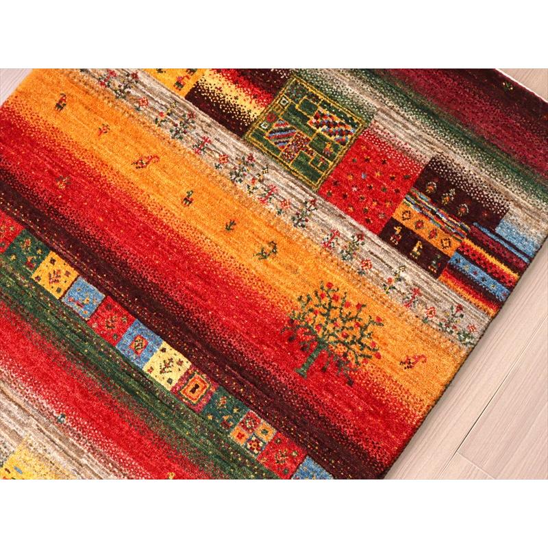 ギャッベ リズバフト　細かな織り 132x86cm レッド＆オレンジ イランの手織りラグ | ブランド登録なし | 07