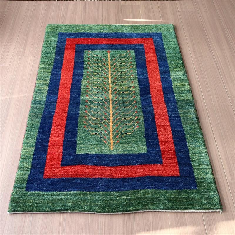 ギャッベ 生命の樹 156x95cm グリーン イランの手織りラグ | ブランド登録なし