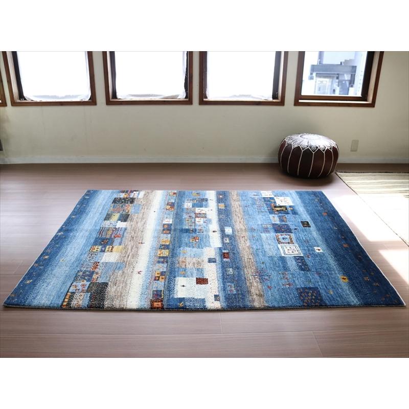 細かな織りのギャッベ ブルー 196x148cm モザイクのようなタイルデザイン | ブランド登録なし | 10