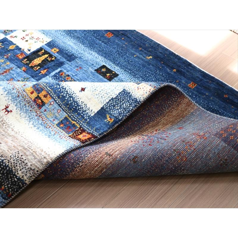 細かな織りのギャッベ ブルー 196x148cm モザイクのようなタイルデザイン | ブランド登録なし | 11