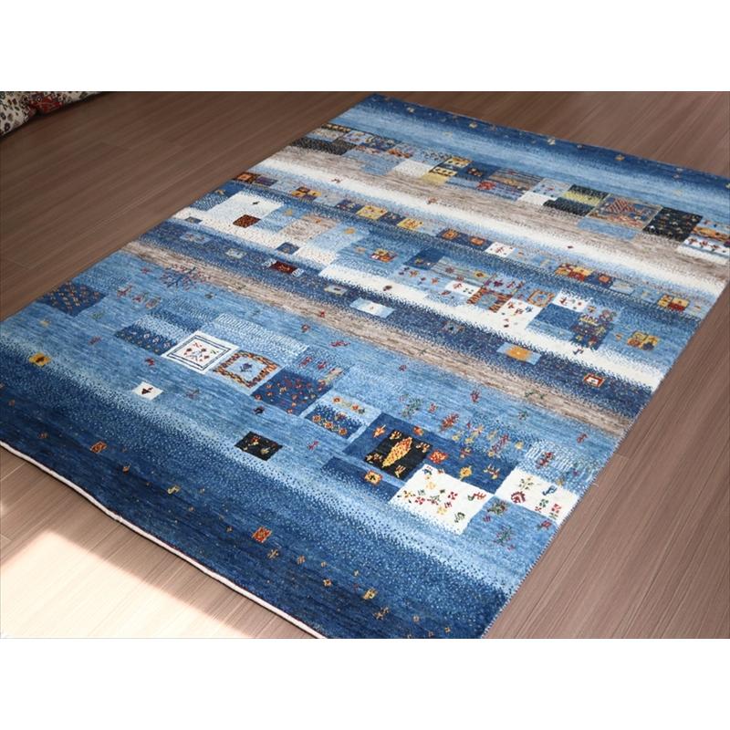 細かな織りのギャッベ ブルー 196x148cm モザイクのようなタイルデザイン | ブランド登録なし | 03