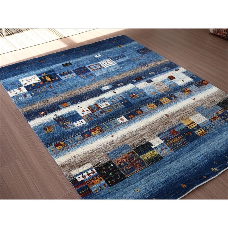 細かな織りのギャッベ ブルー 196x148cm モザイクのようなタイルデザイン | ブランド登録なし | 04