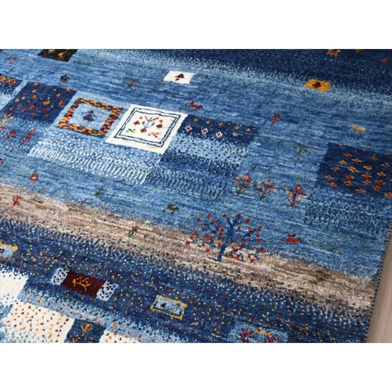 細かな織りのギャッベ ブルー 196x148cm モザイクのようなタイルデザイン | ブランド登録なし | 06