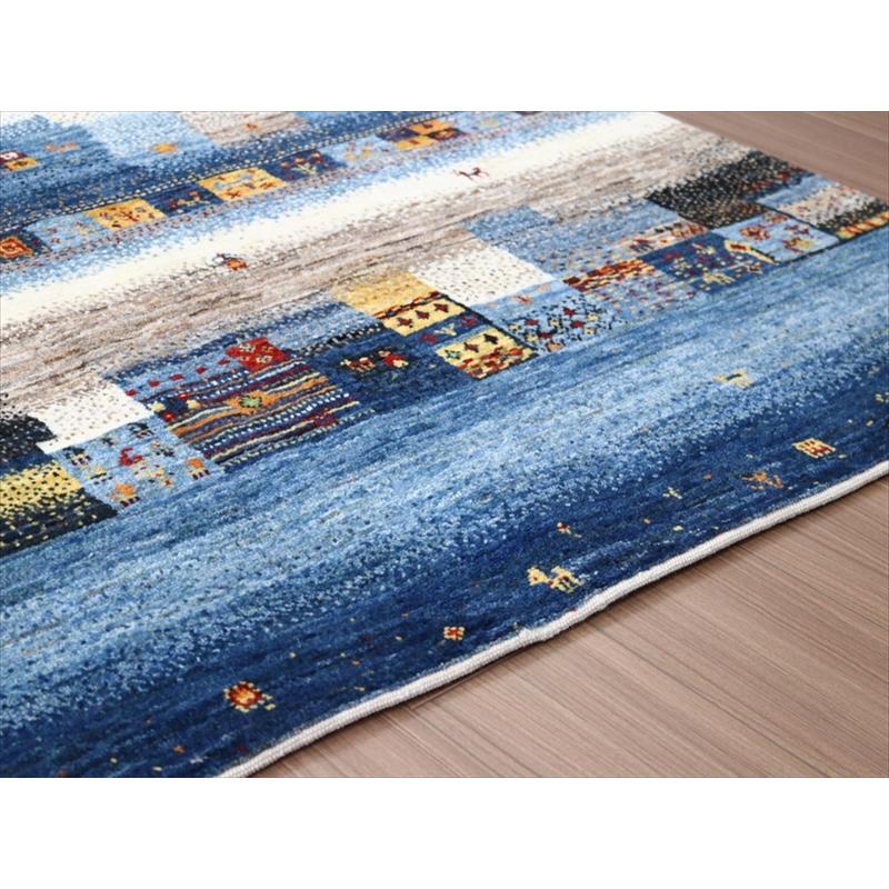 細かな織りのギャッベ ブルー 196x148cm モザイクのようなタイルデザイン | ブランド登録なし | 08