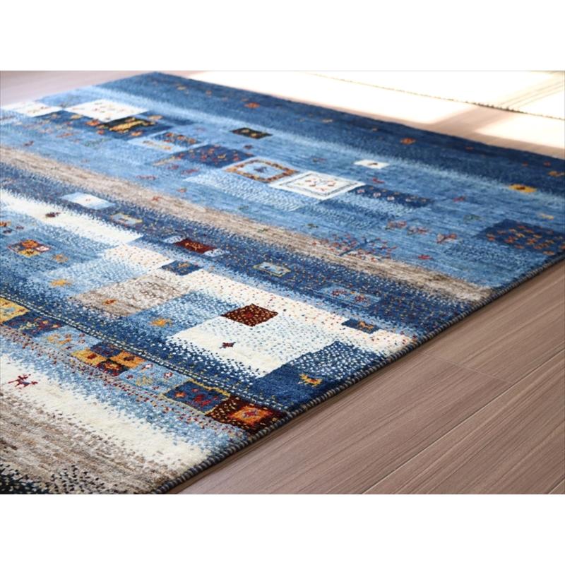 細かな織りのギャッベ ブルー 196x148cm モザイクのようなタイルデザイン | ブランド登録なし | 09