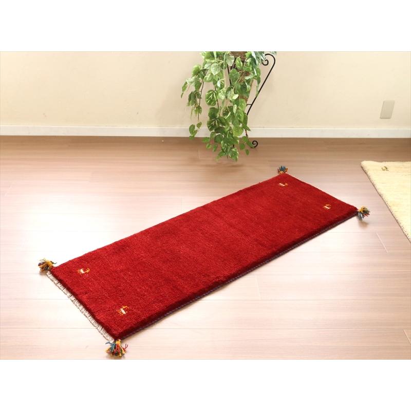 ギャッベ カシュカイ族の手織りラグ　 140x50cm レッド 細長いランナーサイズ　シンプル　無地 | ブランド登録なし | 02