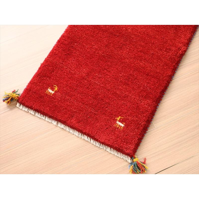 ギャッベ カシュカイ族の手織りラグ　 140x50cm レッド 細長いランナーサイズ　シンプル　無地 | ブランド登録なし | 04