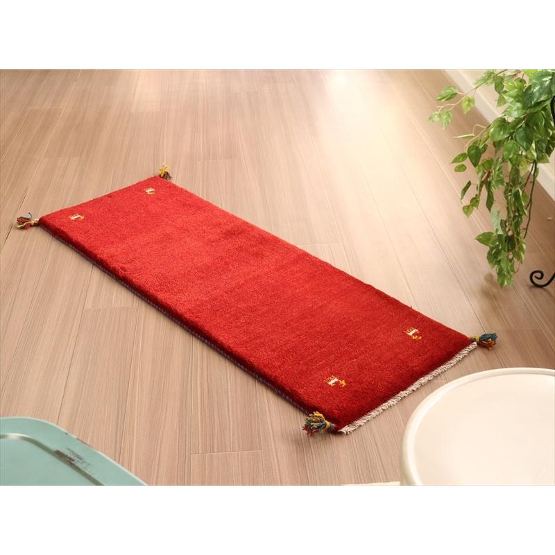 ギャッベ カシュカイ族の手織りラグ　 140x50cm レッド 細長いランナーサイズ　シンプル　無地 | ブランド登録なし | 05