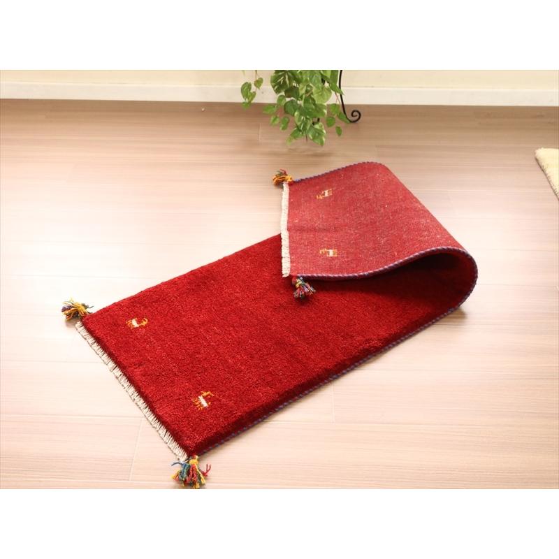 ギャッベ カシュカイ族の手織りラグ　 140x50cm レッド 細長いランナーサイズ　シンプル　無地 | ブランド登録なし | 06