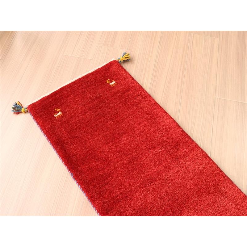 ギャッベ カシュカイ族の手織りラグ　 140x50cm レッド 細長いランナーサイズ　シンプル　無地 | ブランド登録なし | 07
