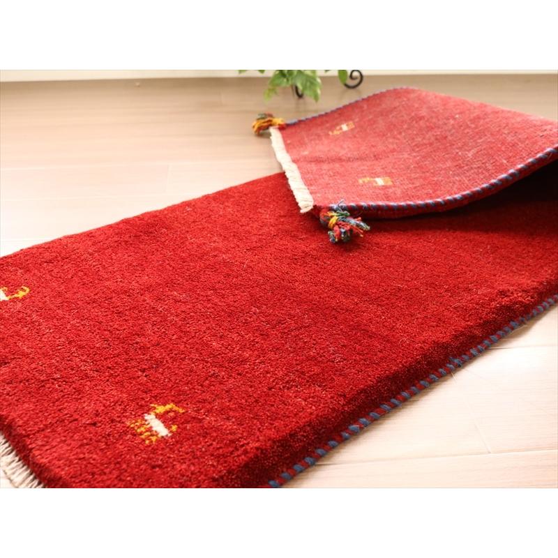 ギャッベ カシュカイ族の手織りラグ　 140x50cm レッド 細長いランナーサイズ　シンプル　無地 | ブランド登録なし | 08