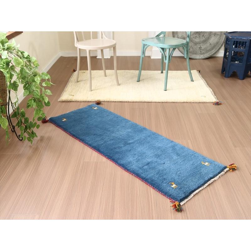ギャベ　イラン産手織りラグ 140x53cm 明るいブルー　細長いランナーサイズ | ブランド登録なし | 01