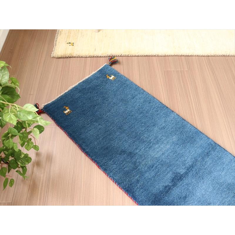 ギャベ　イラン産手織りラグ 140x53cm 明るいブルー　細長いランナーサイズ | ブランド登録なし | 02
