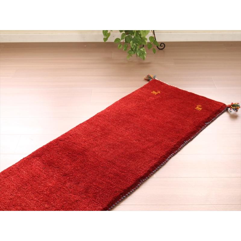 ギャベ　イラン産手織りラグ 145x50cm レッド 細長いランナーサイズ | ブランド登録なし | 02