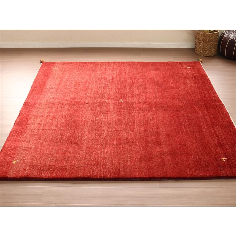 ギャッベ スクエアサイズ 200x200cm イランの手織りラグ レッド