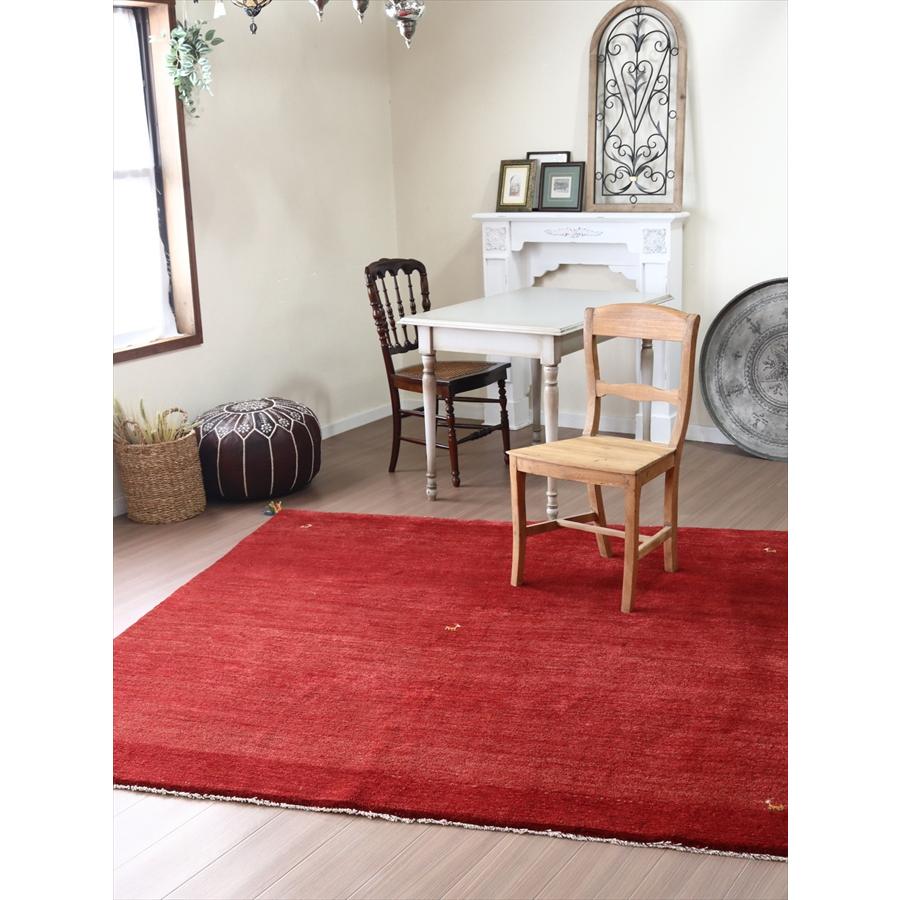 イラン製絨毯　赤 ギャッベ スクエアサイズ 200x200cm イランの手織りラグ レッド