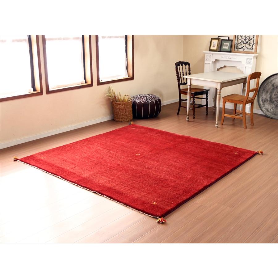 ギャッベ スクエアサイズ 200x200cm イランの手織りラグ レッド