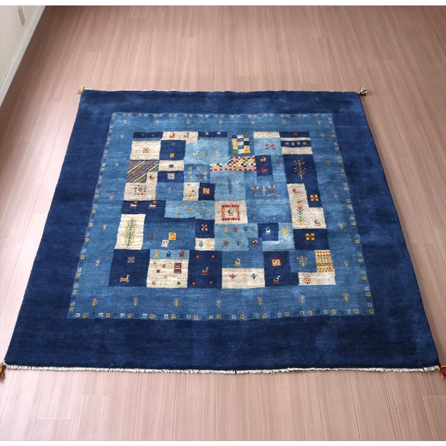 ギャッベ イランの手織りラグ 200x198cm ブルー モザイクタイル | ブランド登録なし