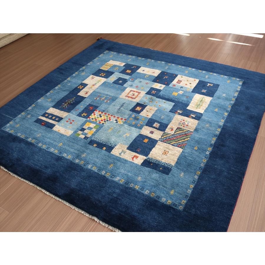 ギャッベ イランの手織りラグ 200x198cm ブルー モザイクタイル | ブランド登録なし | 03
