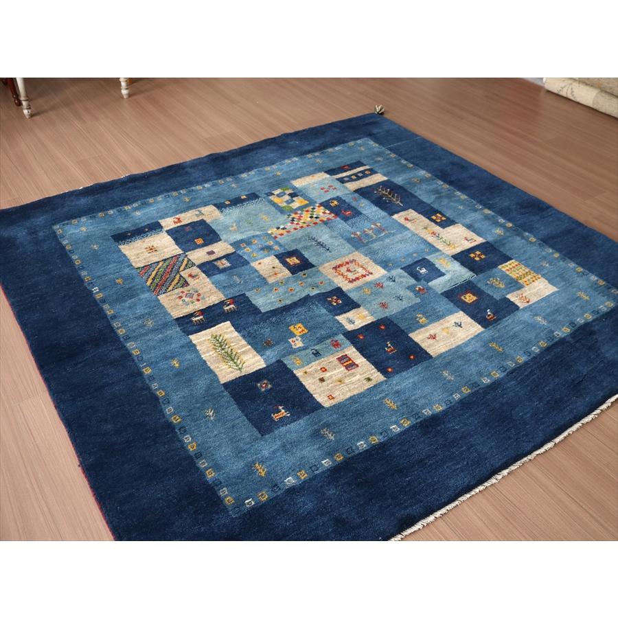ギャッベ イランの手織りラグ 200x198cm ブルー モザイクタイル | ブランド登録なし | 04