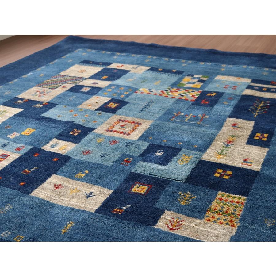ギャッベ イランの手織りラグ 200x198cm ブルー モザイクタイル | ブランド登録なし | 06