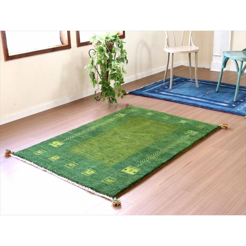 ギャベ ギャッベ イラン産手織り 148x102cm グリーンのツートーン | ブランド登録なし | 01