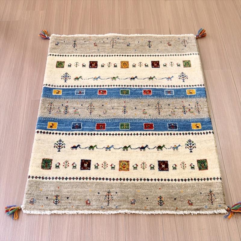 細かな織り ギャッベ カシュクーリ 120x84cm ラクダの隊商　ナチュラルなアイボリーとグレー | ブランド登録なし