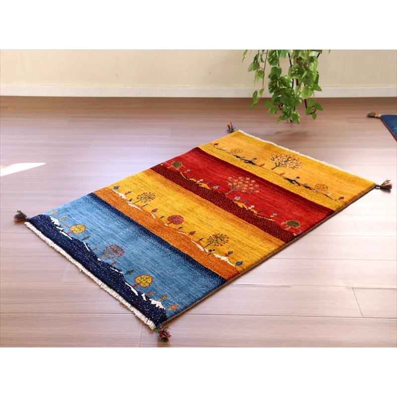 細かな織り ギャッベ カシュクーリ ランドスケープ 130x84cm イエロー レッド ブルー　ザクロス山麓の風景 | ブランド登録なし | 02