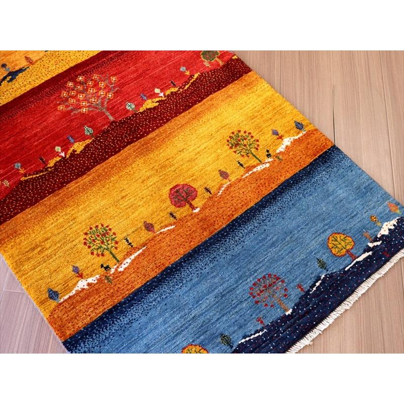 細かな織り ギャッベ カシュクーリ ランドスケープ 130x84cm イエロー レッド ブルー　ザクロス山麓の風景 | ブランド登録なし | 04
