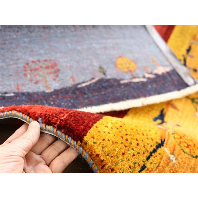 細かな織り ギャッベ カシュクーリ ランドスケープ 130x84cm イエロー レッド ブルー　ザクロス山麓の風景 | ブランド登録なし | 09