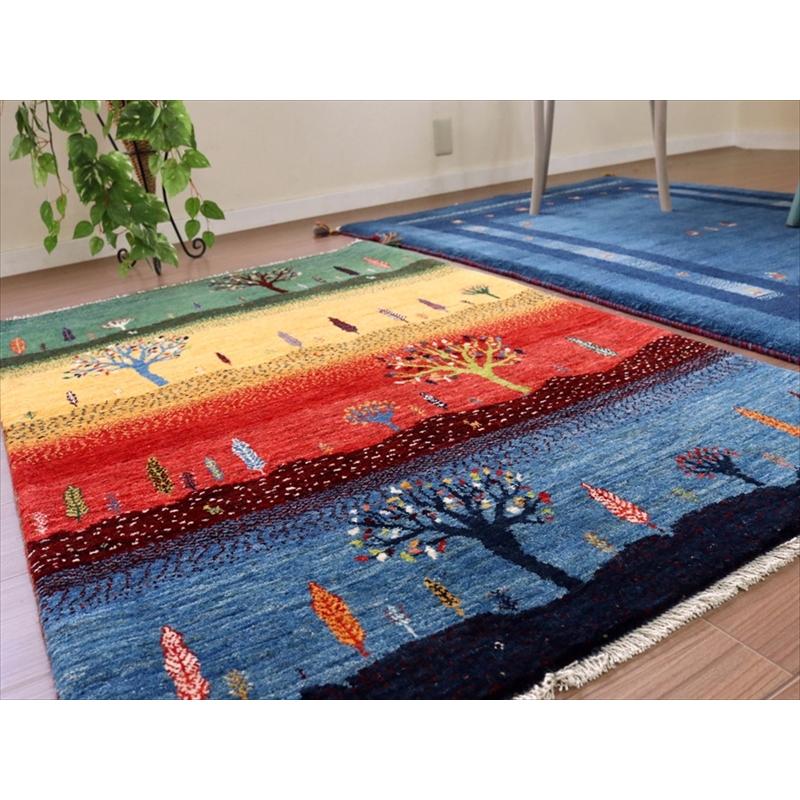 細かな織り ギャッベ カシュクーリ 130x85cm イエロー レッド ブルー　ザクロス山麓の風景 | ブランド登録なし | 10