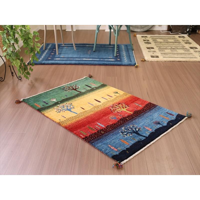 細かな織り ギャッベ カシュクーリ 130x85cm イエロー レッド ブルー　ザクロス山麓の風景 | ブランド登録なし | 02