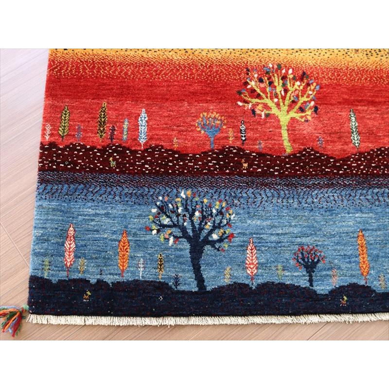 細かな織り ギャッベ カシュクーリ 130x85cm イエロー レッド ブルー　ザクロス山麓の風景 | ブランド登録なし | 04