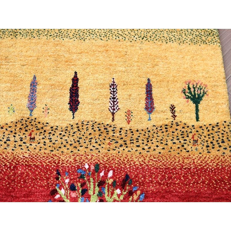 細かな織り ギャッベ カシュクーリ 130x85cm イエロー レッド ブルー　ザクロス山麓の風景 | ブランド登録なし | 06