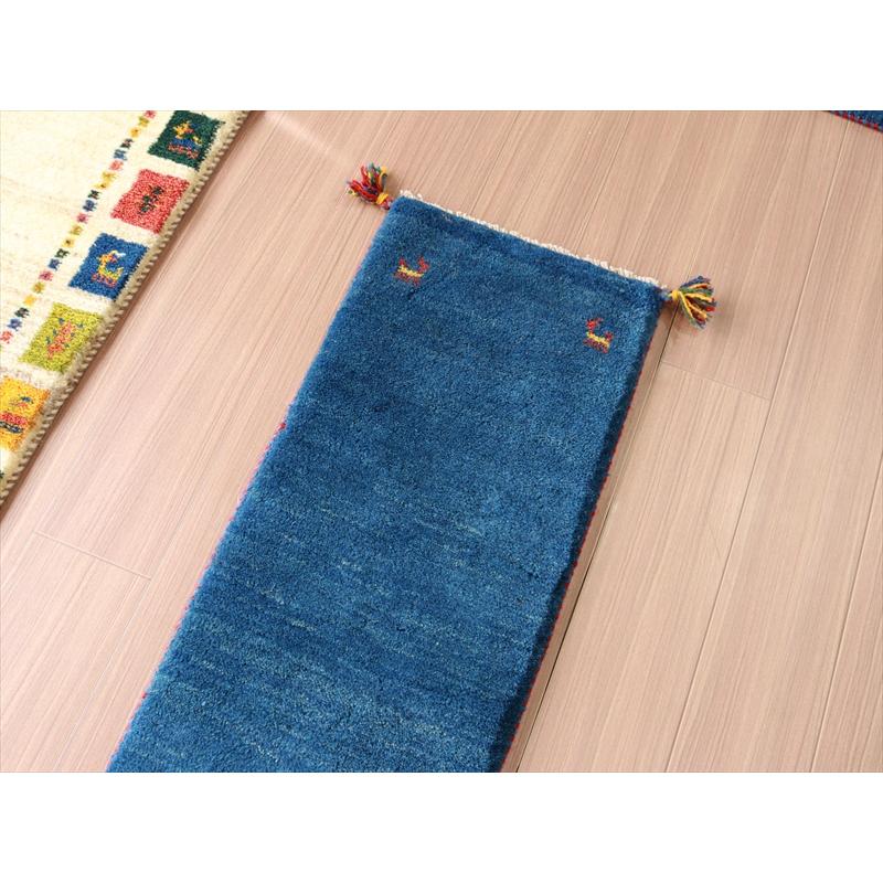 ギャッベ イラン産手織りラグ　ミニランナー 115x40cm ブルー　シンプル　無地 | ブランド登録なし | 02