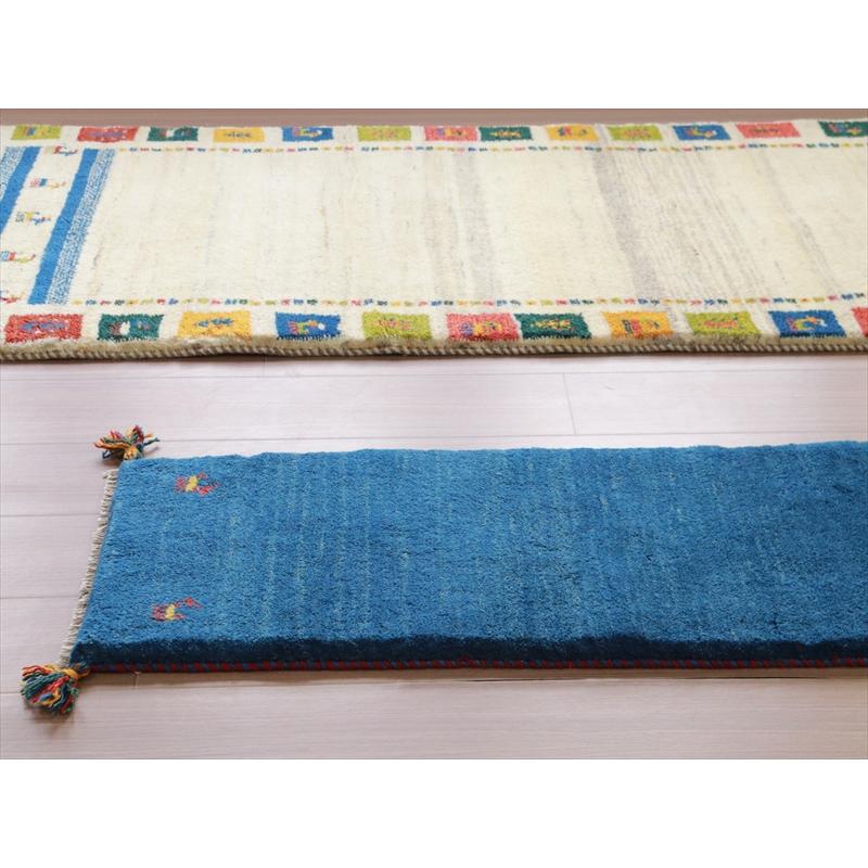 ギャッベ イラン産手織りラグ　ミニランナー 115x40cm ブルー　シンプル　無地 | ブランド登録なし | 03