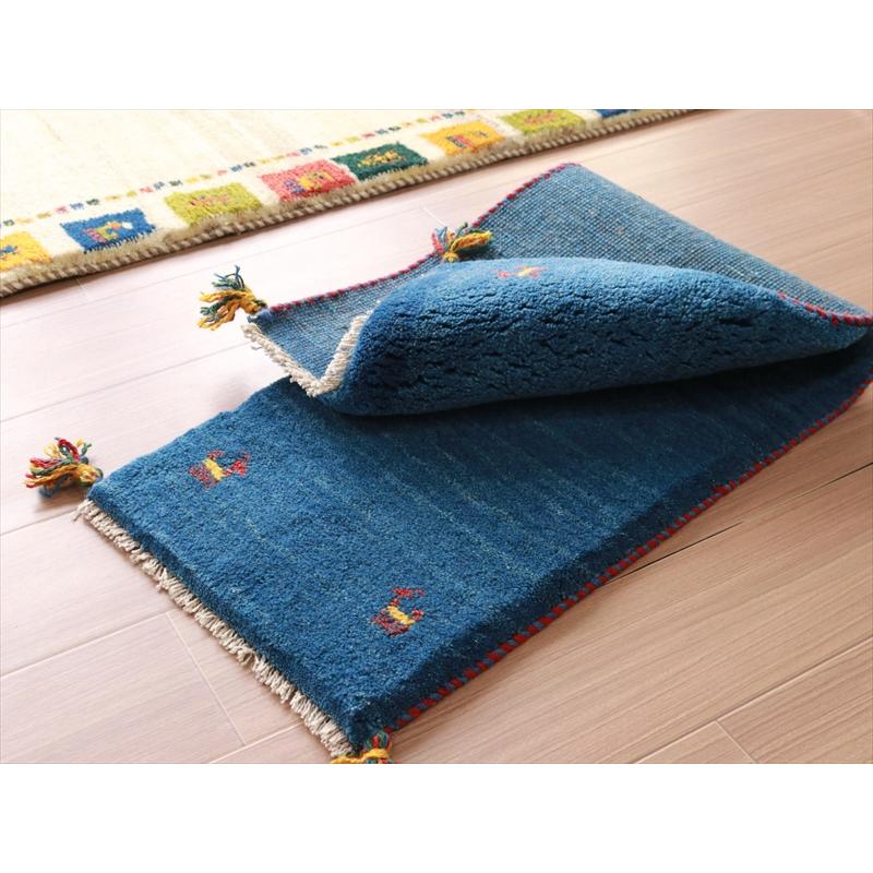 ギャッベ イラン産手織りラグ　ミニランナー 115x40cm ブルー　シンプル　無地 | ブランド登録なし | 04